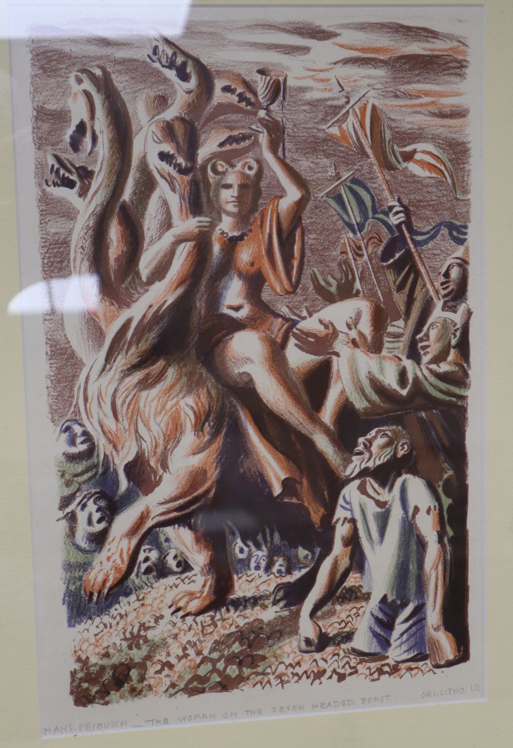 Hans Feibusch (1898-1998), lithograph, The woman on the seven headed beast, inscribed in pencil, 35 x 23cm